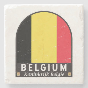 Belgium Flag Emblem Distressed Vintage Stone Coaster
