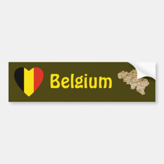 Belgium Flag Heart + Map Bumper Sticker