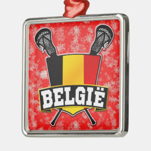 Belgium Flag Lacrosse Logo Metal Ornament