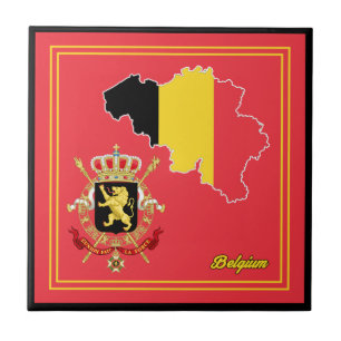Belgium Flag Map & Emblem Tile