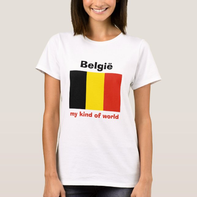 Belgium Flag + Map + Text T-Shirt (Front)