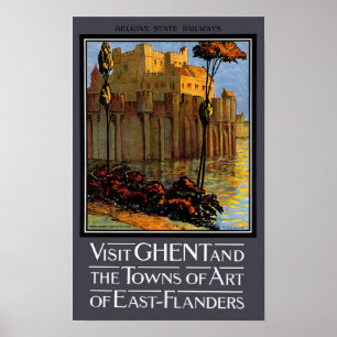 Belgium Ghent Vintage Travel Poster Restored