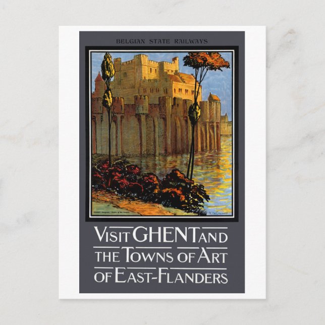 Belgium Ghent Vintage Travel Poster Restored Postcard (Front)