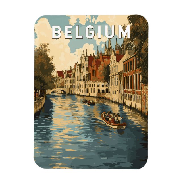 Belgium Illustration Travel Art Vintage Magnet (Vertical)