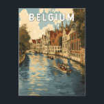 Belgium Illustration Travel Art Vintage Postcard<br><div class="desc">Belgium vector artwork design. Belgium,  a European gem,  is known for its charming medieval cities,  world-famous chocolates and waffles,  and rich cultural heritage.</div>