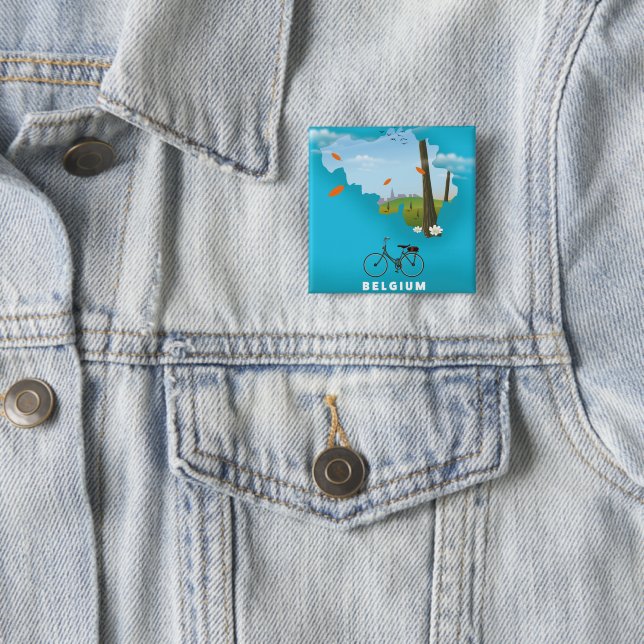 Belgium Map travel poster print. 2 Inch Square Button (In Situ)