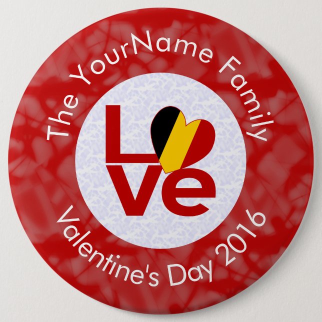 Belgium Red LOVE Flag Personalized  6 Inch Round Button (Front)