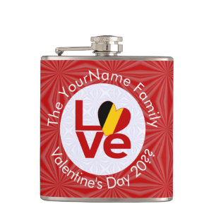 Belgium Red LOVE Flag Personalized  Hip Flask