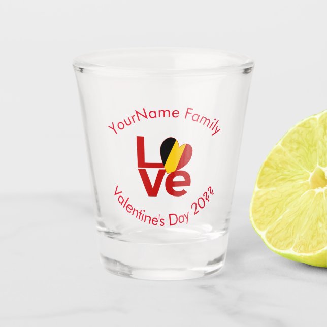 Belgium Red LOVE Flag Personalized  Shot Glass (Front)