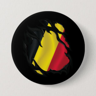 Belgium Ripped Flag 3 Inch Round Button
