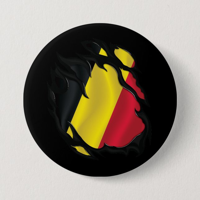Belgium Ripped Flag 3 Inch Round Button (Front)