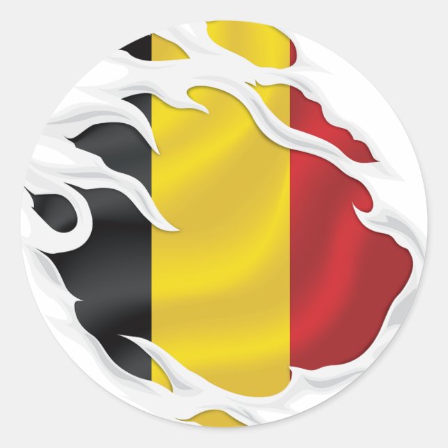 Belgium Ripped Flag Classic Round Sticker (Front)