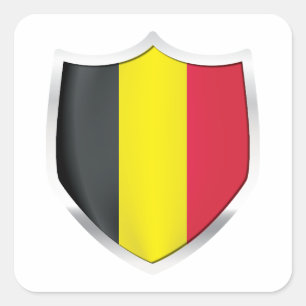 Belgium Silver Shield Flag Square Sticker