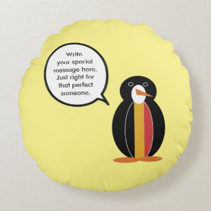 Belgium Talking Ms Penguin Personalized  Round Pillow