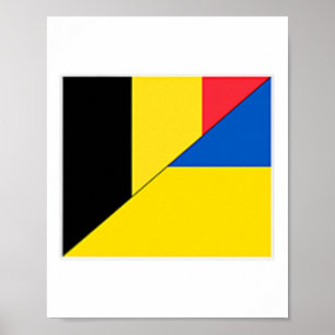 Belgium Ukraine Flag Belgian Ukrainian Nationality Poster