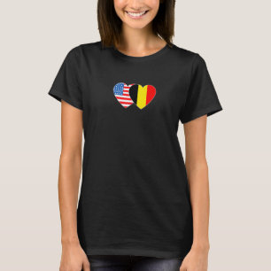 Belgium &USA Flag Twin Heart for Belgian Americans T-Shirt