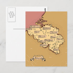Belgium Vintage travel map Postcard