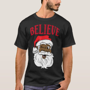 Believe African American Santa Claus Family Christ T-Shirt