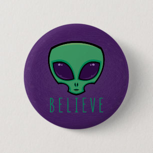 Believe Alien Head 2 Inch Round Button