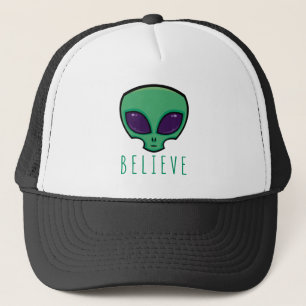 Believe Alien Head Trucker Hat