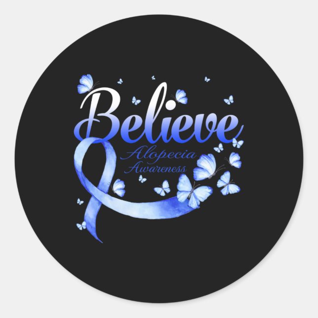 Believe Alopecia Awareness Butterfly  Classic Round Sticker (Front)