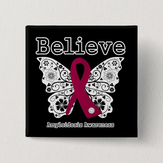 Believe Amyloidosis Awareness 2 Inch Square Button (Front)