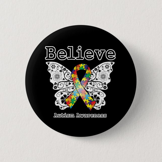 Believe Autism Awareness 2 Inch Round Button (Front)