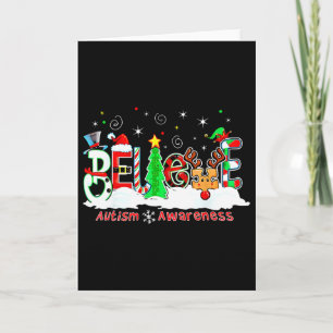 Believe Autism Awareness Christmas Tree Light Sant Card