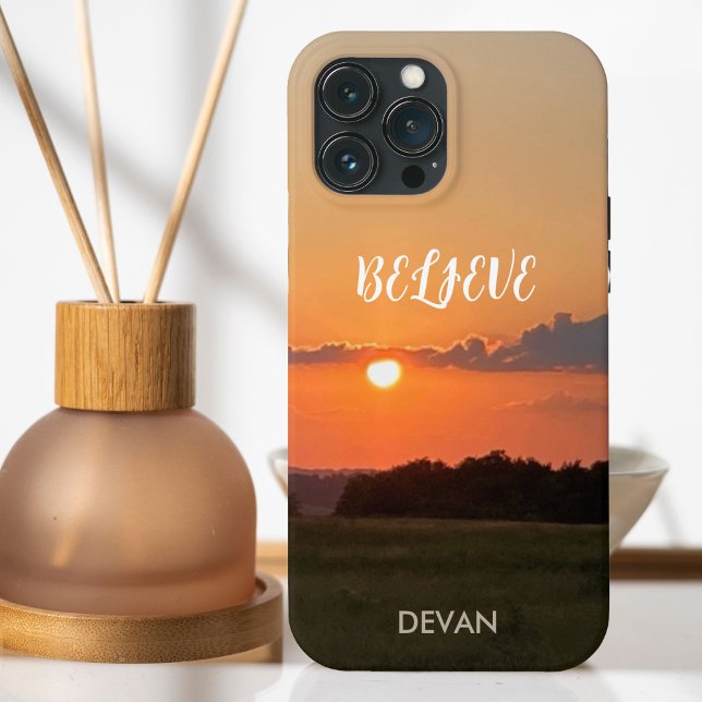 Believe, Beautiful Serene Sunset Case-Mate iPhone Case (Shown with iPhone 13 Pro Max. Goes with many types of phones. )