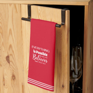 Believe Bible Verse Christian Faith Red Kitchen Towel