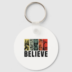 Believe Bigfoot Alien Loch Ness Monster Funny Retr Keychain