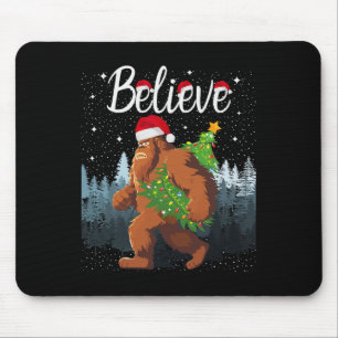 Believe Bigfoot Carrying Christmas Tree Wearing A  Mouse Pad