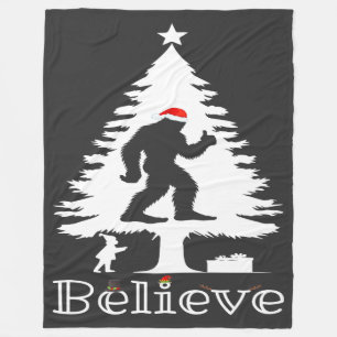 Believe Bigfoot Cryptozoology Christmas Tree Fleece Blanket