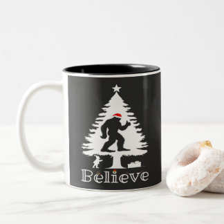 Believe Bigfoot Cryptozoology Christmas Tree Two-Tone Coffee Mug