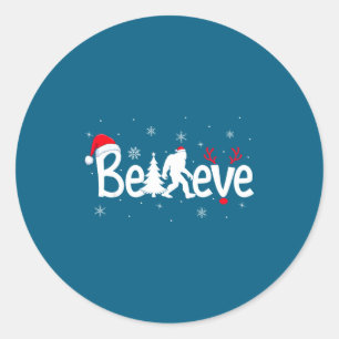 Believe Bigfoot Sasquatch Reindeer Santa Hat Merry Classic Round Sticker