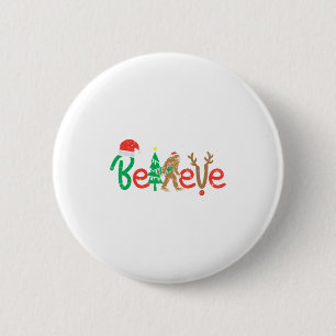 Believe Bigfoot Sasquatch Santa Reindeer Christmas 2 Inch Round Button