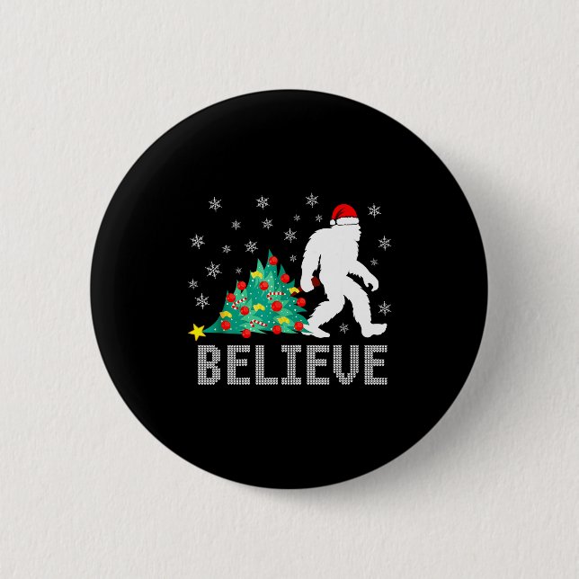 Believe Bigfoot Sasquatch Santa Reindeer Christmas 2 Inch Round Button (Front)