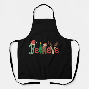 Believe Bigfoot Sasquatch Santa Reindeer Christmas Apron