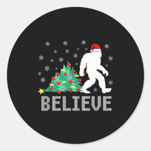 Believe Bigfoot Sasquatch Santa Reindeer Christmas Classic Round Sticker