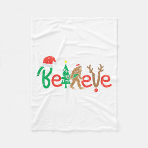 Believe Bigfoot Sasquatch Santa Reindeer Christmas Fleece Blanket