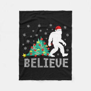 Believe Bigfoot Sasquatch Santa Reindeer Christmas Fleece Blanket