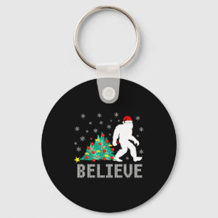Believe Bigfoot Sasquatch Santa Reindeer Christmas Keychain