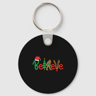 Believe Bigfoot Sasquatch Santa Reindeer Christmas Keychain