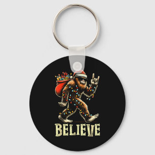 Believe Bigfoot Sasquatch Santa Reindeer Christmas Keychain