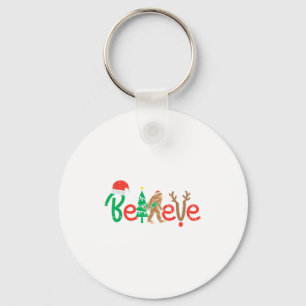 Believe Bigfoot Sasquatch Santa Reindeer Christmas Keychain