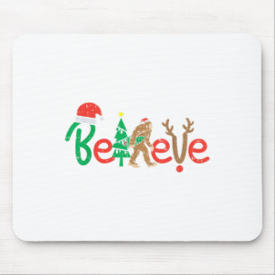 Believe Bigfoot Sasquatch Santa Reindeer Christmas Mouse Pad