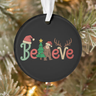 Believe Bigfoot Sasquatch Santa Reindeer Christmas Ornament