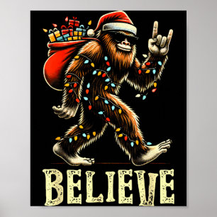 Believe Bigfoot Sasquatch Santa Reindeer Christmas Poster