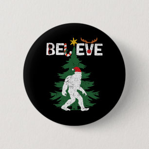 Believe Bigfoot Sasquatch Yeti Santa Hat Christmas 2 Inch Round Button
