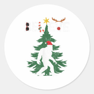 Believe Bigfoot Sasquatch Yeti Santa Hat Christmas Classic Round Sticker
